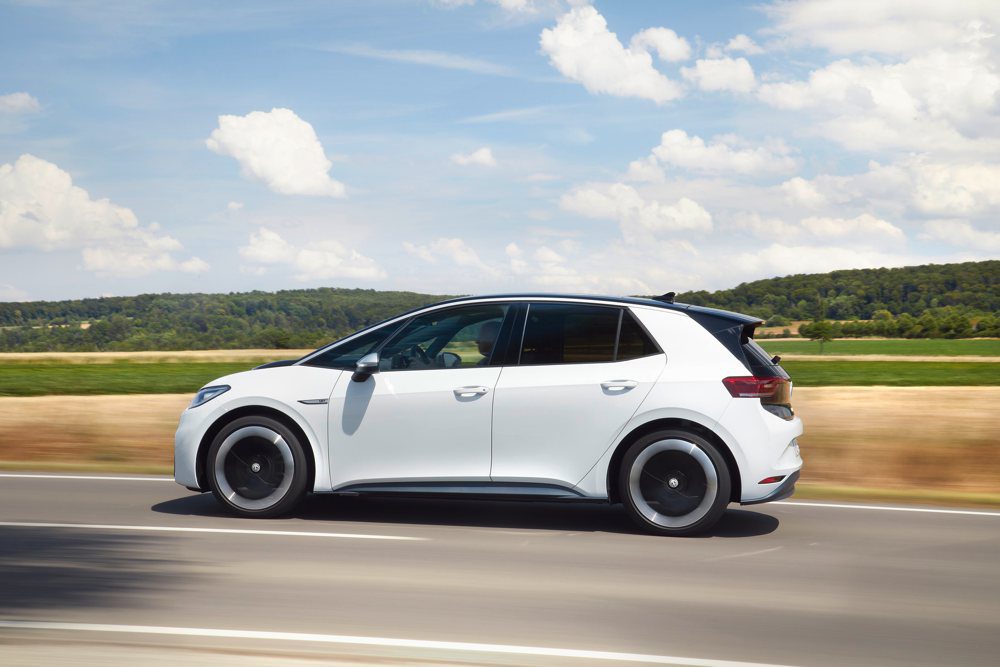 VW ID.3 on road in white